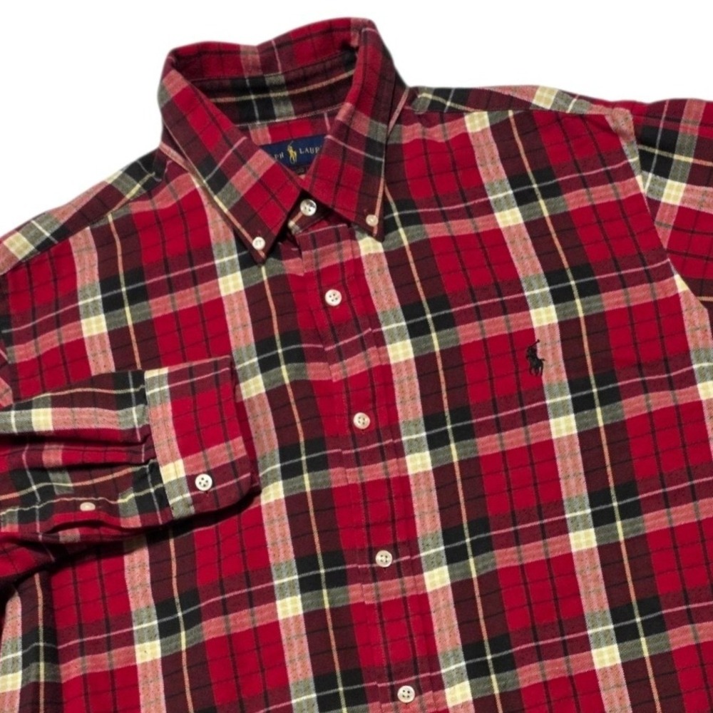 Ralph Lauren Performance Flannel Mens XL‎ Red Plaid Button Down Classic Fit
